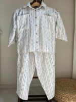 Müslin Keten Karışımı Siyah Çizgili Takım